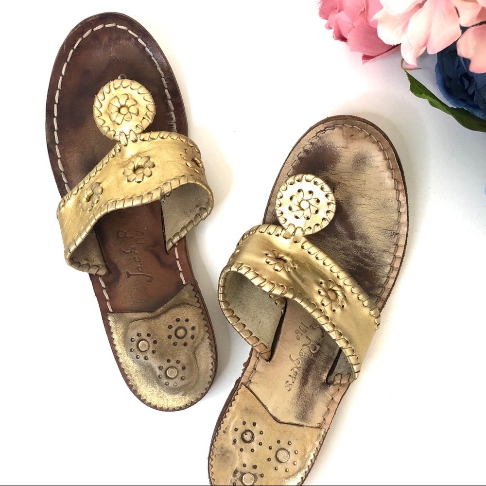 Jack Rogers Gold Leather Sandals Size 8